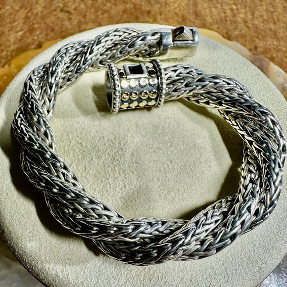 John Hardy 925 Silver & 18k Gold Twist Bracelet 5.75” Fit & 7” Length #36